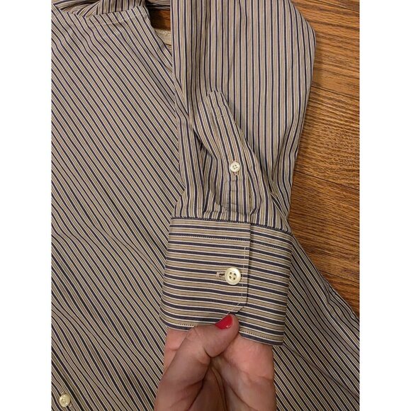 Banana Republic Button Up Shirt Mens XL 17-17.5 Purple Tan Stripes Cotton Slim - Picture 5 of 10